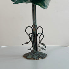 Lade das Bild in den Galerie-Viewer, Brutalist forged copper lamp with emerald green glass in style of Hector Guimard